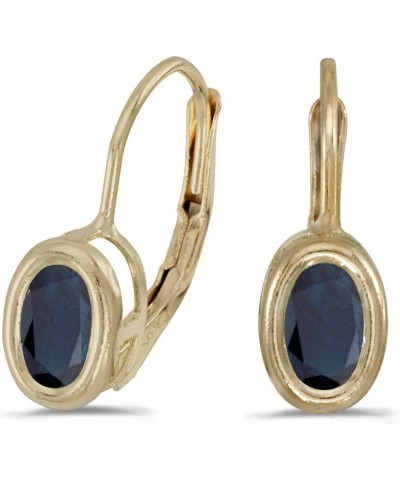 14k Yellow Gold Studs Oval Gemstone Bezel Lever-back Earrings Sapphire $88.59 Earrings