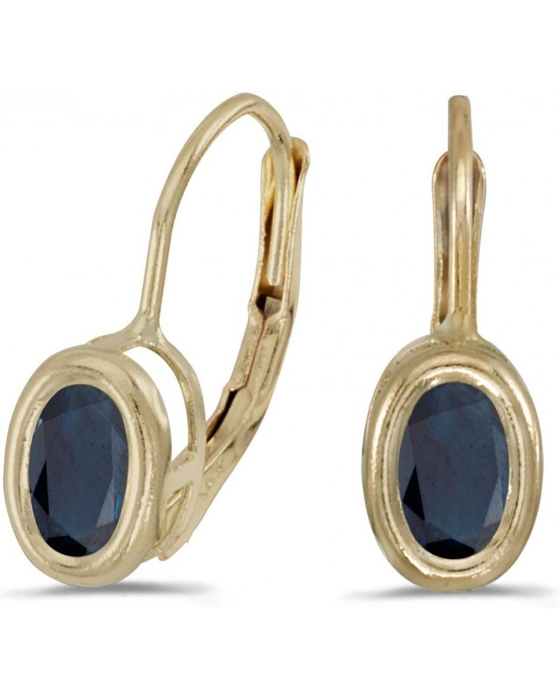 14k Yellow Gold Studs Oval Gemstone Bezel Lever-back Earrings Sapphire $88.59 Earrings