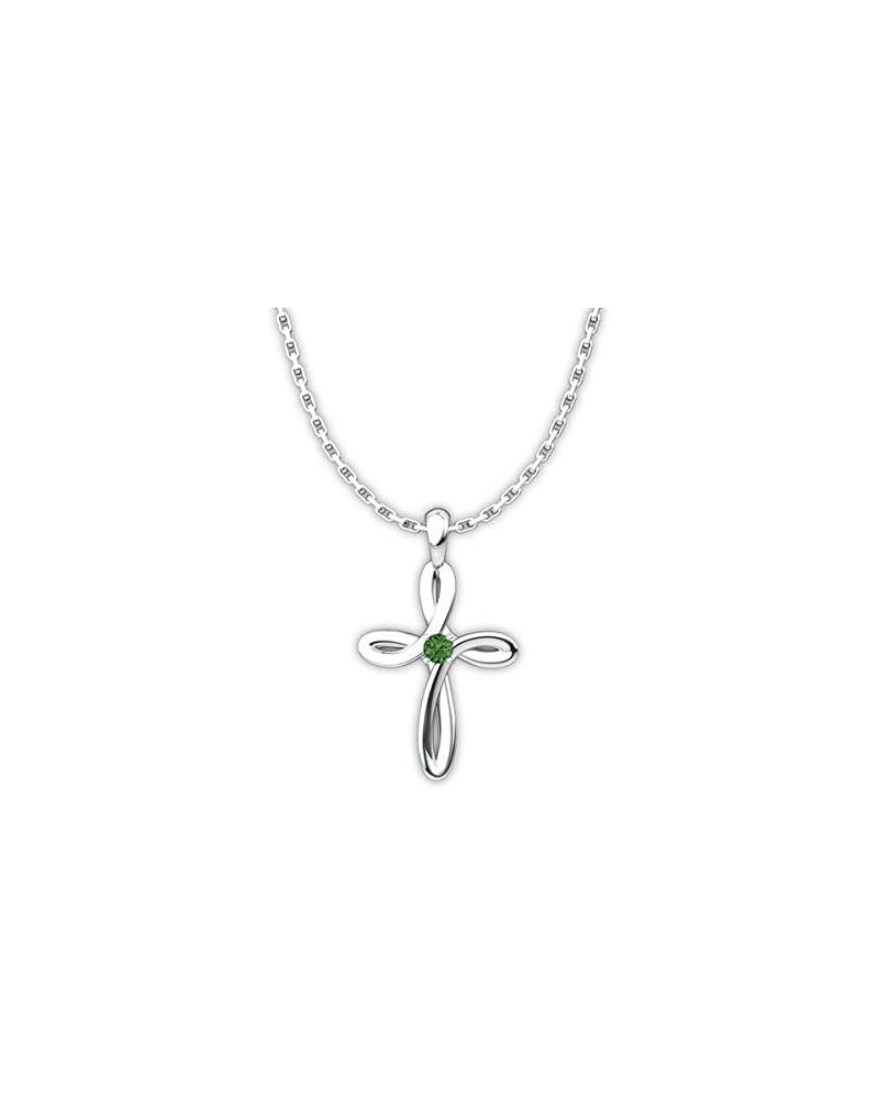 Birthstone Swirl Cross Sterling Silver Pendant MAY - EMERALD $26.44 Necklaces