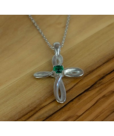 Birthstone Swirl Cross Sterling Silver Pendant MAY - EMERALD $26.44 Necklaces