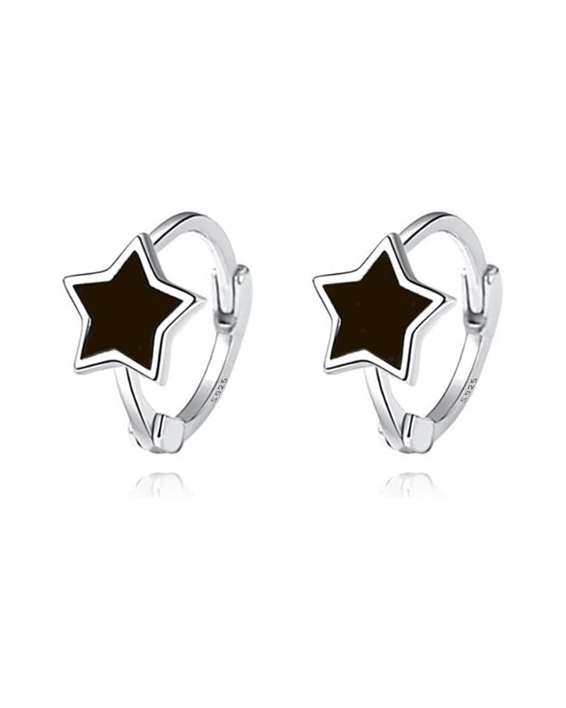 Solid 925 Sterling Silver Black Star Huggie Hoop Earrings for Women Girls Small Hoop Earrings Cartilage Helix Earrings A-Silv...