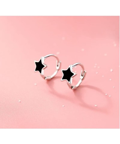 Solid 925 Sterling Silver Black Star Huggie Hoop Earrings for Women Girls Small Hoop Earrings Cartilage Helix Earrings A-Silv...