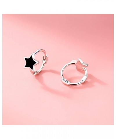 Solid 925 Sterling Silver Black Star Huggie Hoop Earrings for Women Girls Small Hoop Earrings Cartilage Helix Earrings A-Silv...