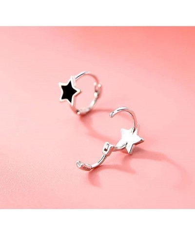 Solid 925 Sterling Silver Black Star Huggie Hoop Earrings for Women Girls Small Hoop Earrings Cartilage Helix Earrings A-Silv...