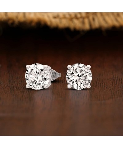 IGI Certified Lab Grown Diamond Solitaire Stud Earrings | 1/2 Ct - 6 Ct Round Shape Push Back 4 Prong Settings 14K Gold Or Pl...