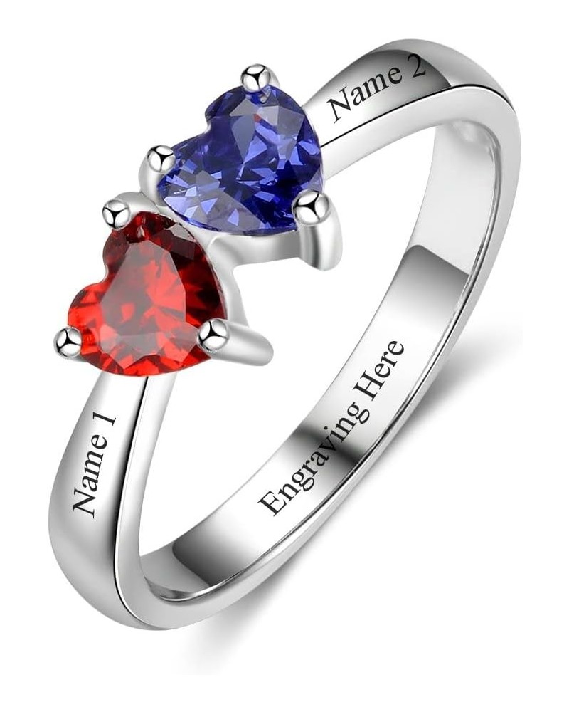 Personalized Mothers Ring with 1-2 Birthstones for Mom Engraved Name Sterling Silver Ring Couple Engagement Promise Rings for...