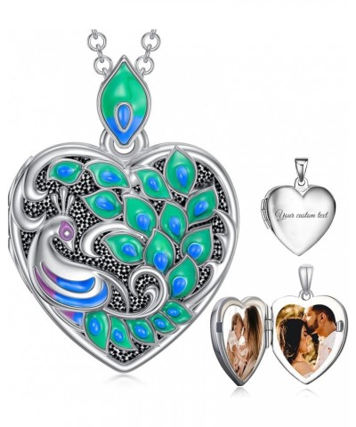 Heart Shaped Epoxy Resin Butterfly/Peacock/Hummingbird/Lotus/Rose Locket Necklace That Holds Pictures Photo Sterling Silver P...