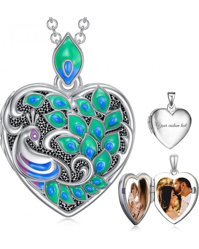 Heart Shaped Epoxy Resin Butterfly/Peacock/Hummingbird/Lotus/Rose Locket Necklace That Holds Pictures Photo Sterling Silver P...