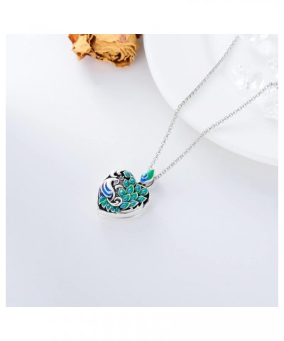 Heart Shaped Epoxy Resin Butterfly/Peacock/Hummingbird/Lotus/Rose Locket Necklace That Holds Pictures Photo Sterling Silver P...