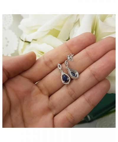 6x4mm Each Pear Gemstone & Round White Diamond Teardrop Dangle Earring for Women in 925 Sterling Silver Blue Sapphire Push Ba...