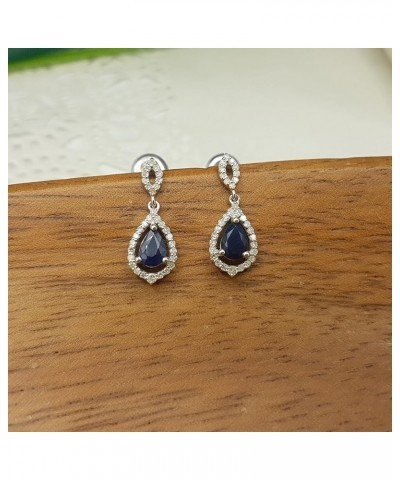 6x4mm Each Pear Gemstone & Round White Diamond Teardrop Dangle Earring for Women in 925 Sterling Silver Blue Sapphire Push Ba...