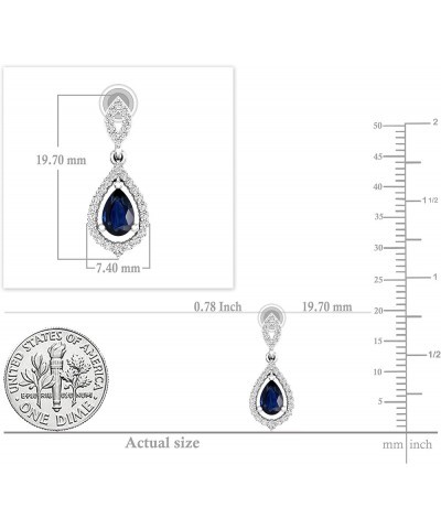 6x4mm Each Pear Gemstone & Round White Diamond Teardrop Dangle Earring for Women in 925 Sterling Silver Blue Sapphire Push Ba...