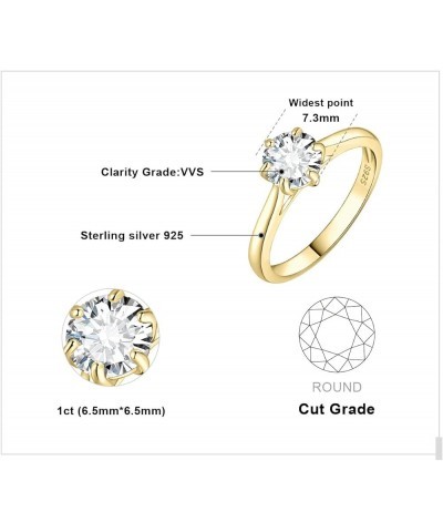 Classic 0.5-2ct Round Cut Moissanite Solitaire Engagement Rings for Women, 14K White Yellow Rose Gold Plated 925 Sterling Sil...