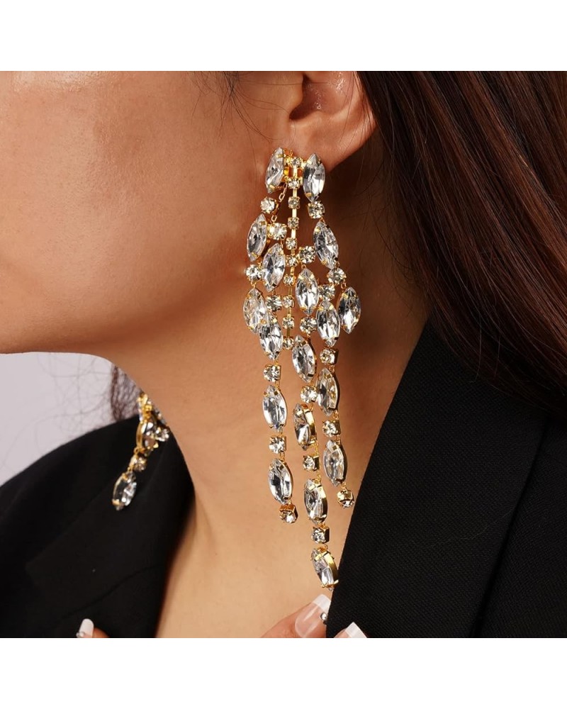 Rhinestones Long Chain Earrings Dainty Fringe Crystal Earrings for Women Girls Ladies Statement Jewelry Gold $13.19 Earrings