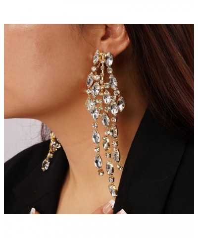 Rhinestones Long Chain Earrings Dainty Fringe Crystal Earrings for Women Girls Ladies Statement Jewelry Gold $13.19 Earrings