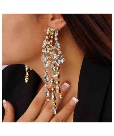 Rhinestones Long Chain Earrings Dainty Fringe Crystal Earrings for Women Girls Ladies Statement Jewelry Gold $13.19 Earrings