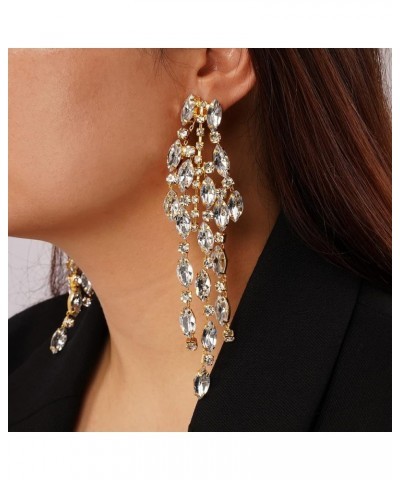 Rhinestones Long Chain Earrings Dainty Fringe Crystal Earrings for Women Girls Ladies Statement Jewelry Gold $13.19 Earrings