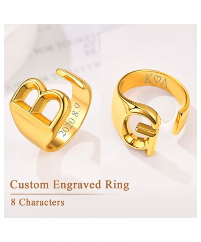 Initial Ring 18K Gold Plated Letter Rings for Women Open Adjustable Rings Chunky Initial Ring Bold Statement Rings F-Personal...