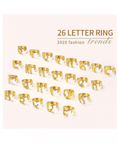 Initial Ring 18K Gold Plated Letter Rings for Women Open Adjustable Rings Chunky Initial Ring Bold Statement Rings F-Personal...