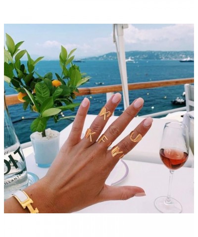 Initial Ring 18K Gold Plated Letter Rings for Women Open Adjustable Rings Chunky Initial Ring Bold Statement Rings F-Personal...