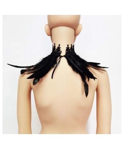 Gothic Feather Choker Collar,Lace Feather Cape Shawl Fake Collar Natural Feather Choker Neck Wrap Collar Cosplay Halloween(Br...