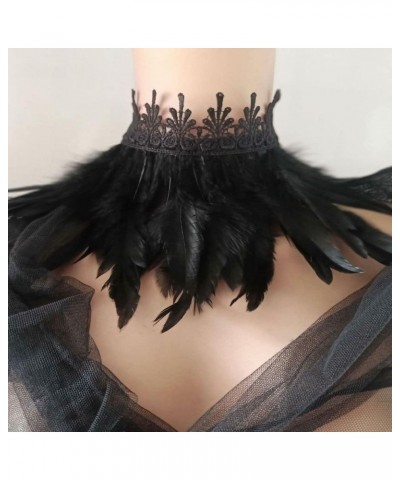 Gothic Feather Choker Collar,Lace Feather Cape Shawl Fake Collar Natural Feather Choker Neck Wrap Collar Cosplay Halloween(Br...