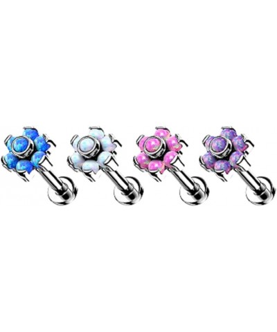 16GA G23 Implant Grade Titanium Threadless Push-in Synthetic Opal Flower Top Labret Monroe Lip Cartilage Helix Tragus Conch E...