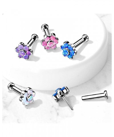 16GA G23 Implant Grade Titanium Threadless Push-in Synthetic Opal Flower Top Labret Monroe Lip Cartilage Helix Tragus Conch E...