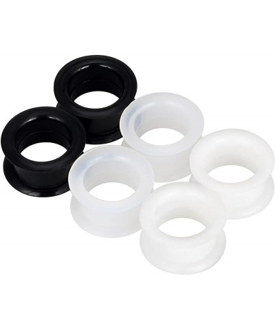 2PCS-6PCS Black Clear White Thick Silicone Tunnels Flexible Ear Skin Hollow Gauges for Ear Piercing 4g-1 inch 3 pairs 5/8"(16...