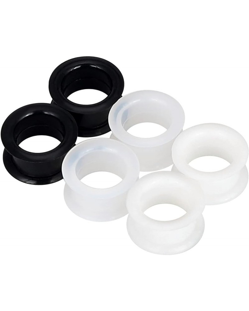 2PCS-6PCS Black Clear White Thick Silicone Tunnels Flexible Ear Skin Hollow Gauges for Ear Piercing 4g-1 inch 3 pairs 5/8"(16...