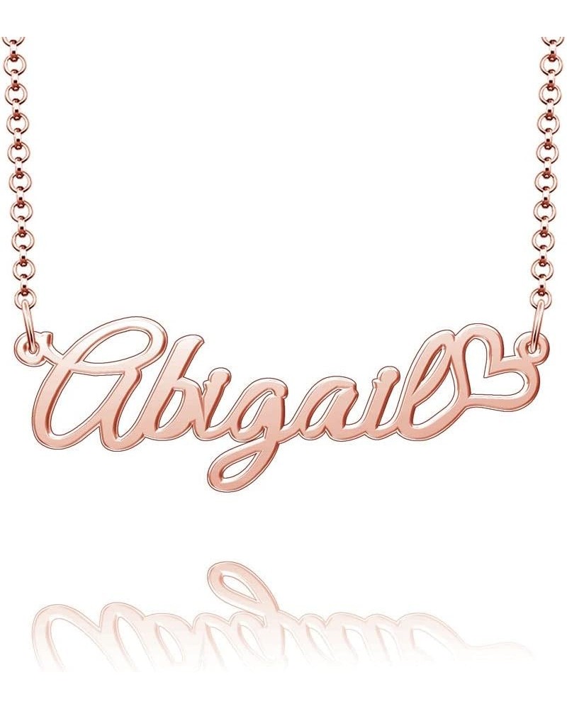 Personalized Name Necklace Custom Gold Name Plate Necklace Sterling Silver Love Heart Pendant Gift Card Abigail-Rose Gold $13...