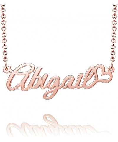 Personalized Name Necklace Custom Gold Name Plate Necklace Sterling Silver Love Heart Pendant Gift Card Abigail-Rose Gold $13...