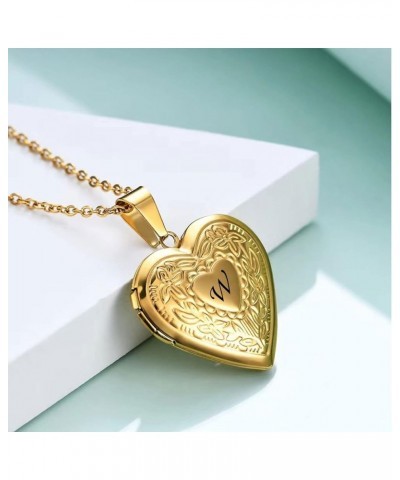 Women's Gold Heart Photo Locket Necklace with Picture inside Initial A-Z Letter Alphabet Love Jewelry Pendant Necklace W $7.0...