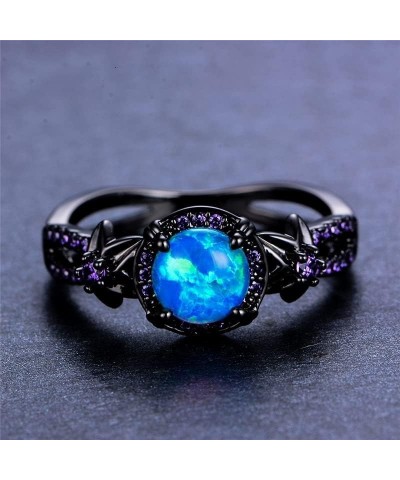 Gothic Black Rings for Women, Mystic Rainbow Topaz with Created Amethyst Flower Goth Black Gold Wedding Engagement Ring Size ...