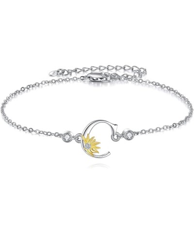 Sterling Silver Initial Alphabet Letter Script Name Bracelets Sunflower Initial Bracelet for Women Girls Initial C $19.75 Bra...