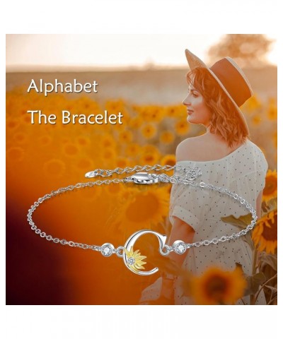 Sterling Silver Initial Alphabet Letter Script Name Bracelets Sunflower Initial Bracelet for Women Girls Initial C $19.75 Bra...