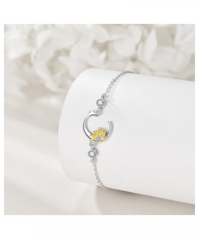 Sterling Silver Initial Alphabet Letter Script Name Bracelets Sunflower Initial Bracelet for Women Girls Initial C $19.75 Bra...