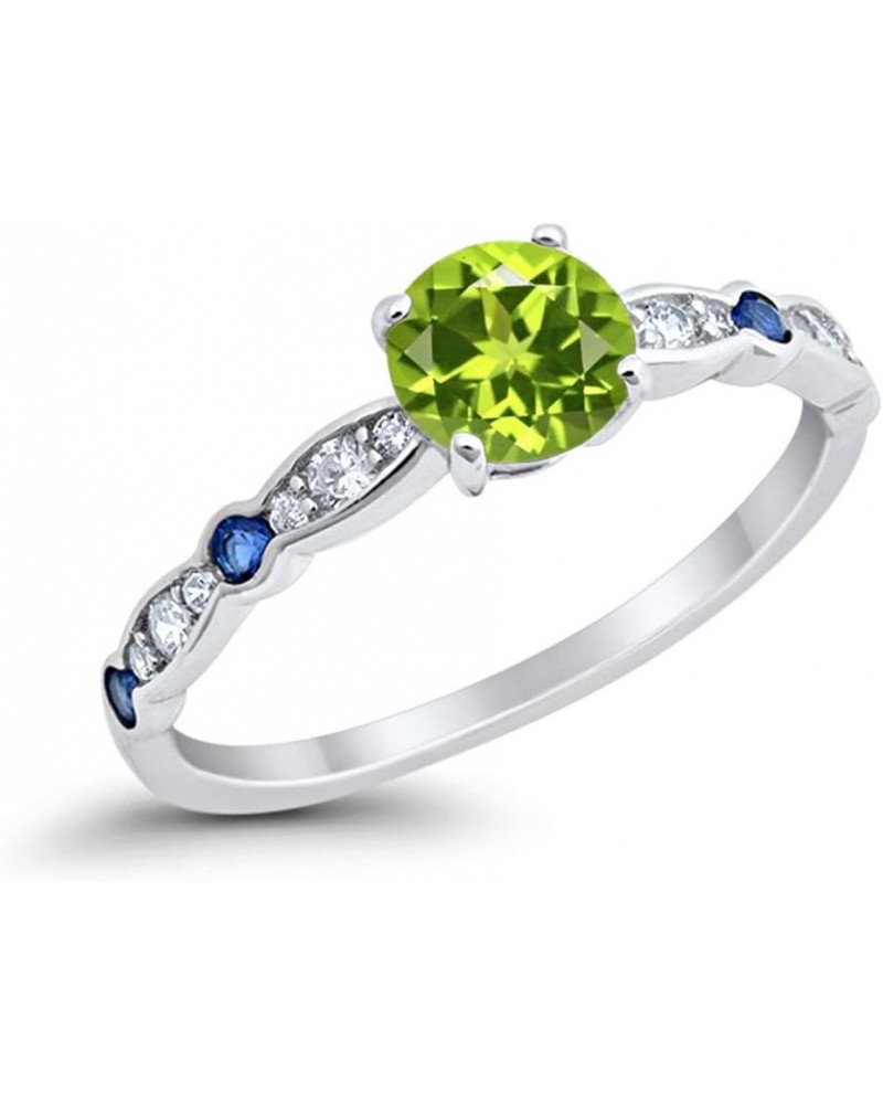 Fancy Wedding Engagement Ring Round Simulated Blue Sapphire Cubic Zirconia 925 Sterling Silver Choose Color Simulated Peridot...