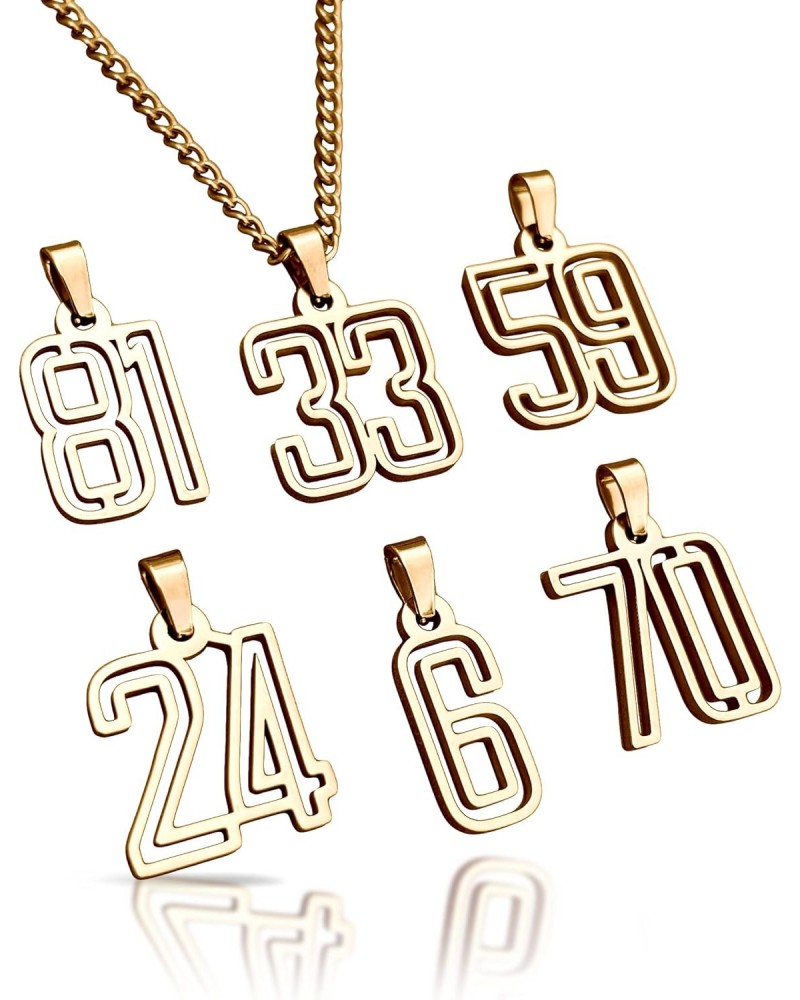 00-99 Varsity Number Pendant With Chain Necklace - 14K Gold Plated Stainless Steel $21.15 Necklaces