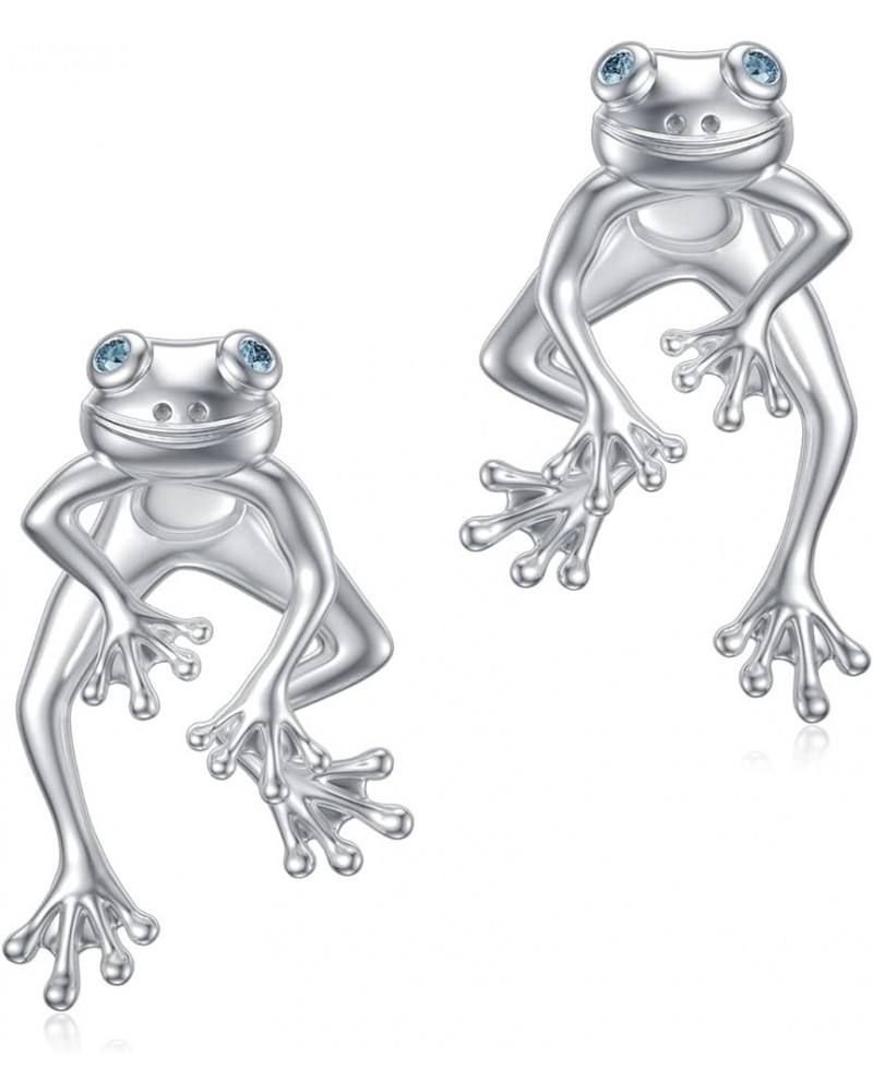 Frog Earrings Sterling Silver Stud Earrings Cute Earrings for Teen Girls Earrings Jewelry Gift for Women 3-March Aquamarine E...