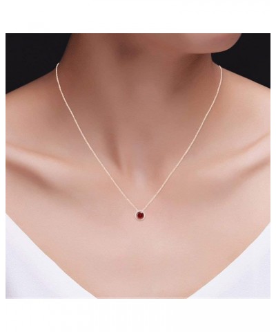 Round Cut Bezel Set Simulated Birthstone Solitaire Pendant Silver Chain Necklace for Women in 14k Gold Plated 925 Sterling Si...