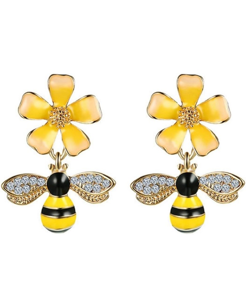 Gold Plated Bee Stud Dangle Drop Earrings for Women Girls Yellow Flower Crystal Jewelry Yellow Bee W749 $7.99 Earrings