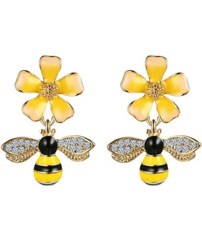 Gold Plated Bee Stud Dangle Drop Earrings for Women Girls Yellow Flower Crystal Jewelry Yellow Bee W749 $7.99 Earrings