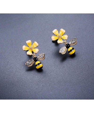 Gold Plated Bee Stud Dangle Drop Earrings for Women Girls Yellow Flower Crystal Jewelry Yellow Bee W749 $7.99 Earrings