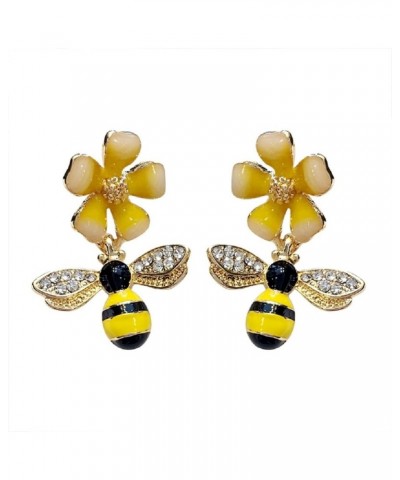 Gold Plated Bee Stud Dangle Drop Earrings for Women Girls Yellow Flower Crystal Jewelry Yellow Bee W749 $7.99 Earrings