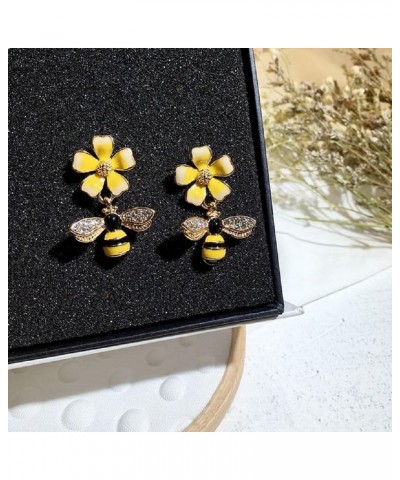 Gold Plated Bee Stud Dangle Drop Earrings for Women Girls Yellow Flower Crystal Jewelry Yellow Bee W749 $7.99 Earrings