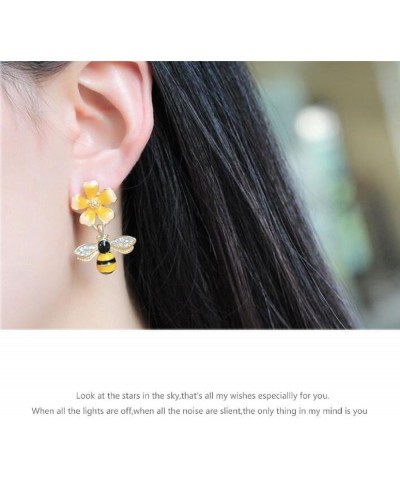 Gold Plated Bee Stud Dangle Drop Earrings for Women Girls Yellow Flower Crystal Jewelry Yellow Bee W749 $7.99 Earrings