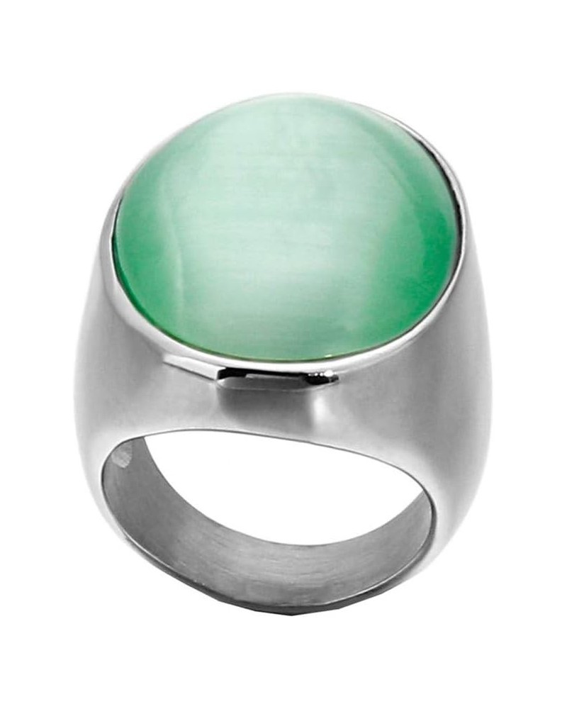 Men's Women's 316l Stainless Steel Multiple Color Oval Cat's Eye Gemstone Rings silver light green $9.51 Rings