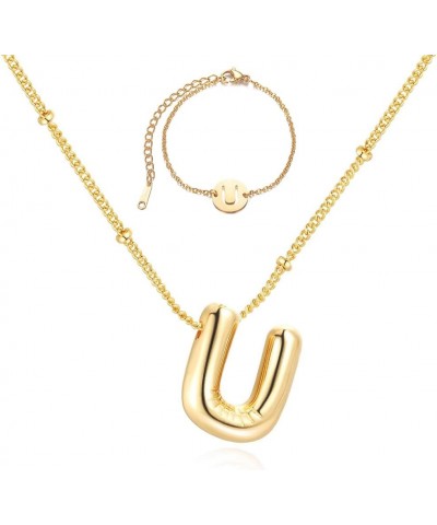 2 Pcs Bubble Letter Necklace Gold Y2K Accessories Y2K Jewelry Necklace Bracelet Set for Women Gold Plated Y2K Jewelry for Wom...