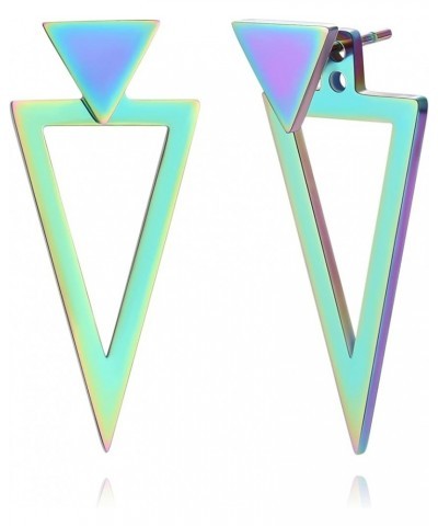 Black Triangle Earrings for Women Geometric Ear Jacket Earrings Front and Back Triangle Stud Earrings Lightweight Hypoallerge...